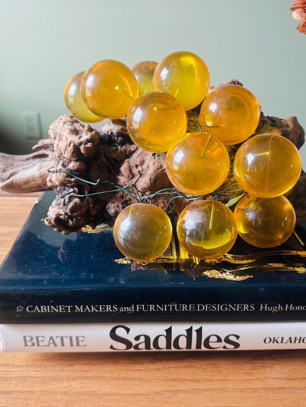 Vintage Lucite Acrylic amber Grapes Driftwood Large Decorative Cluster MCM